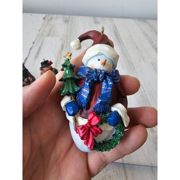 Snowman tree ornament country folk art set candy cane violin Xmas tree - Picture 3 of 10